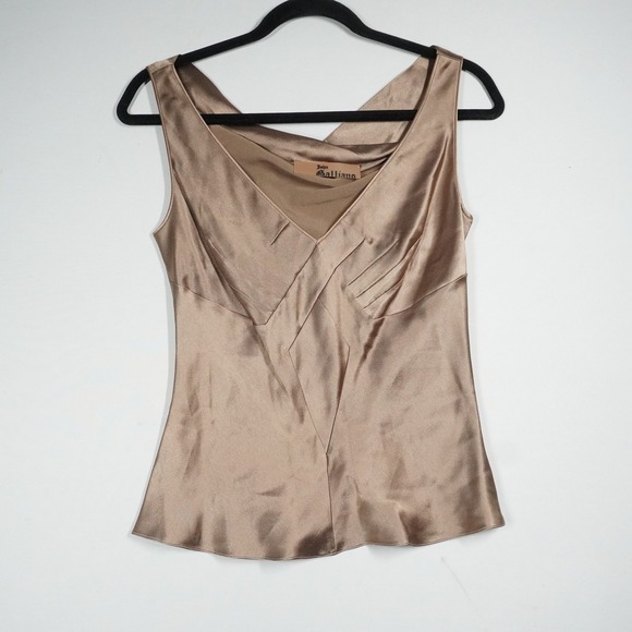 John Galliano Tops - Y2K John Galliano Bronze Satin V-Neck Babydoll Cowl Back Blouse France NWT 38